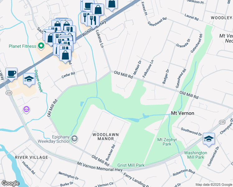 map of restaurants, bars, coffee shops, grocery stores, and more near 8895 McNair Drive in Alexandria