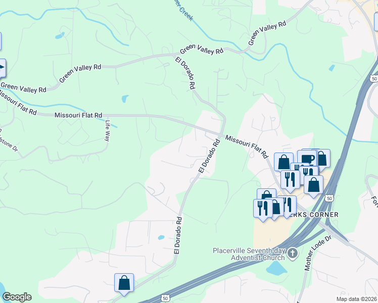 map of restaurants, bars, coffee shops, grocery stores, and more near 7157 Field Run in Placerville