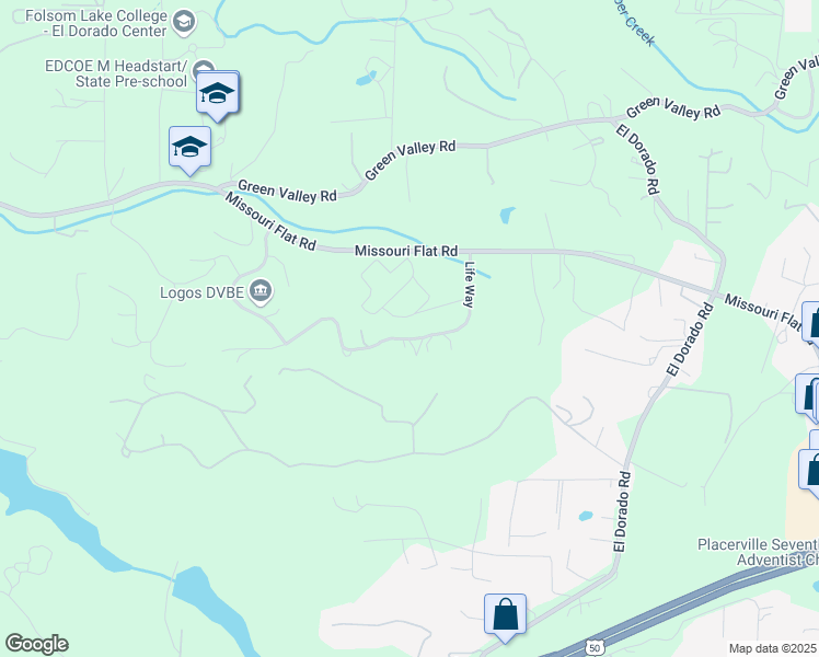 map of restaurants, bars, coffee shops, grocery stores, and more near Unnamed Road in Placerville