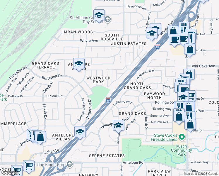 map of restaurants, bars, coffee shops, grocery stores, and more near 219 Pau Hanna Circle in Citrus Heights