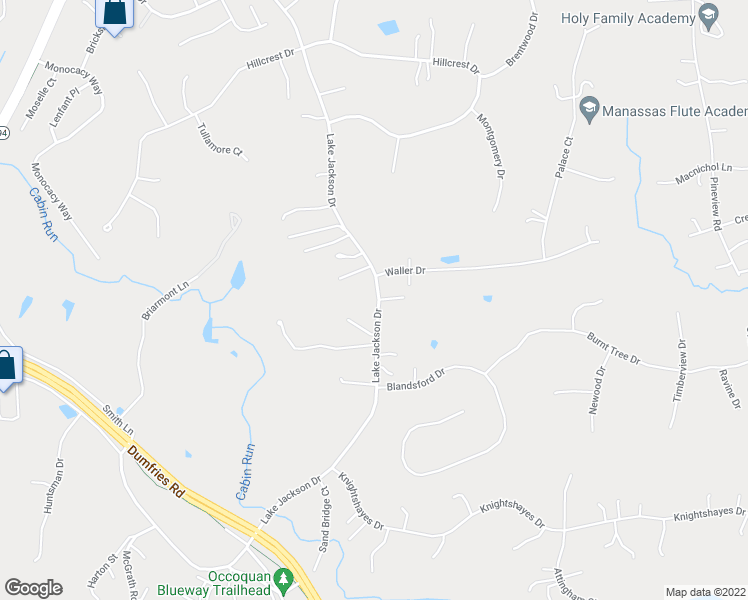 map of restaurants, bars, coffee shops, grocery stores, and more near 10906 Lake Jackson Drive in Manassas