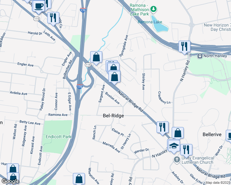 map of restaurants, bars, coffee shops, grocery stores, and more near 8911 Natural Bridge Road in St. Louis