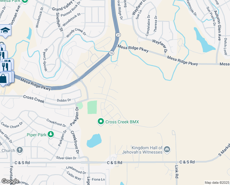 map of restaurants, bars, coffee shops, grocery stores, and more near 7843 Clymer Way in Fountain