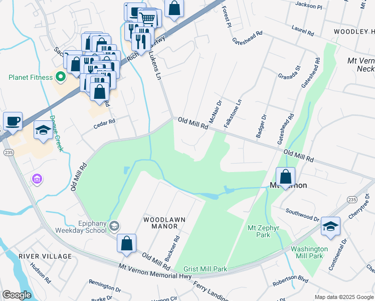 map of restaurants, bars, coffee shops, grocery stores, and more near 8893 McNair Drive in Alexandria
