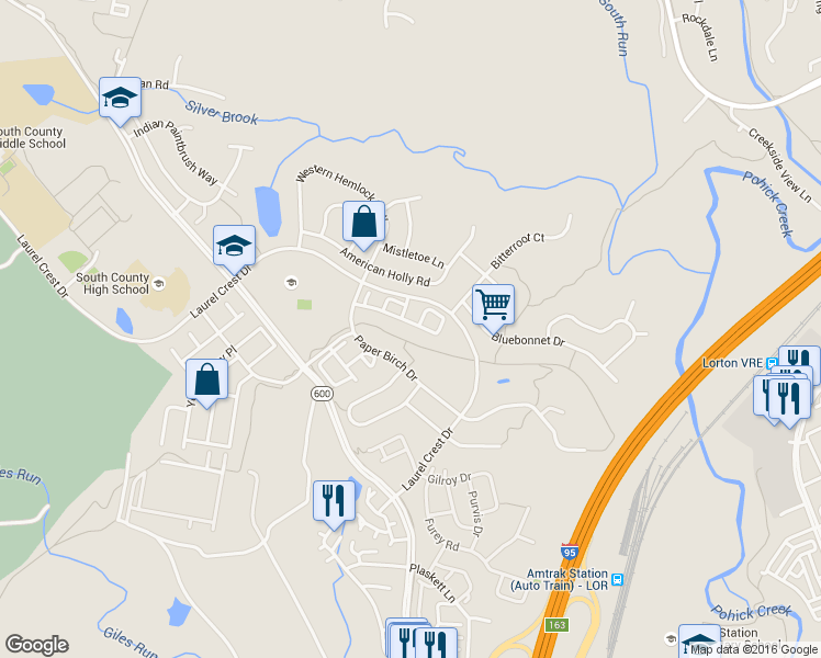 map of restaurants, bars, coffee shops, grocery stores, and more near 8211 Singleleaf Lane in Lorton