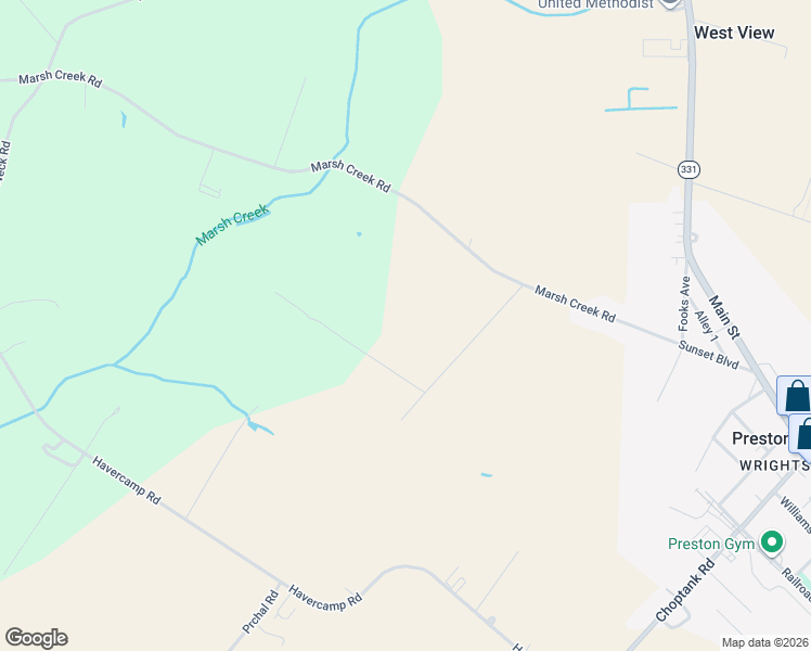 map of restaurants, bars, coffee shops, grocery stores, and more near 22721 Marsh Creek Road in Preston