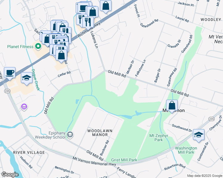 map of restaurants, bars, coffee shops, grocery stores, and more near 8895 McNair Drive in Alexandria