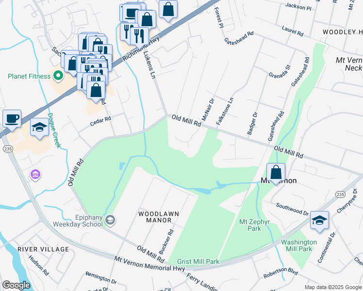 map of restaurants, bars, coffee shops, grocery stores, and more near 8893 McNair Drive in Alexandria