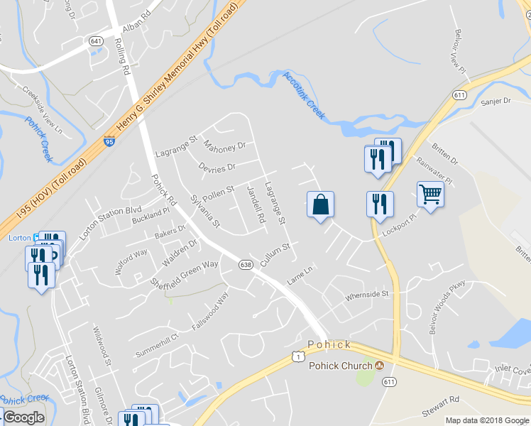 map of restaurants, bars, coffee shops, grocery stores, and more near 8901 Jandell Road in Lorton