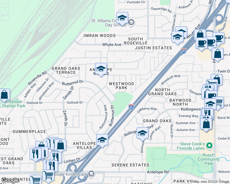 map of restaurants, bars, coffee shops, grocery stores, and more near 8242 Treeleaf Way in Citrus Heights