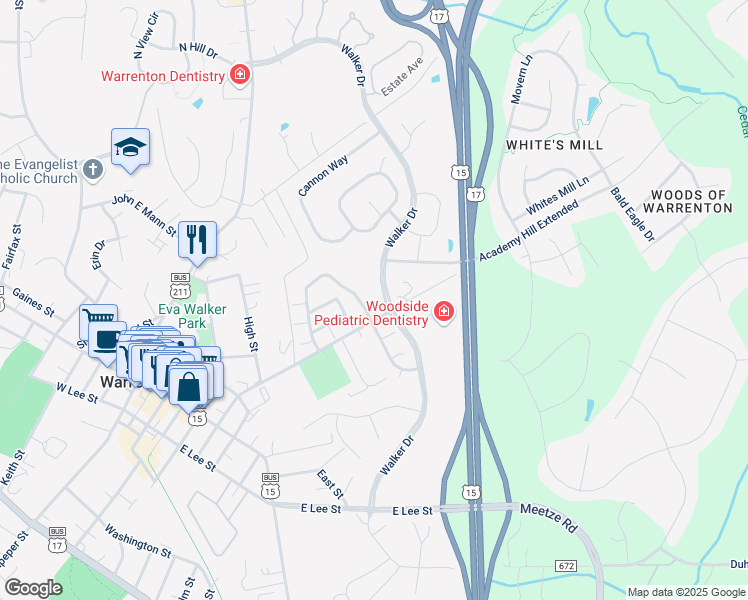 map of restaurants, bars, coffee shops, grocery stores, and more near 256 Sapphire Court in Warrenton