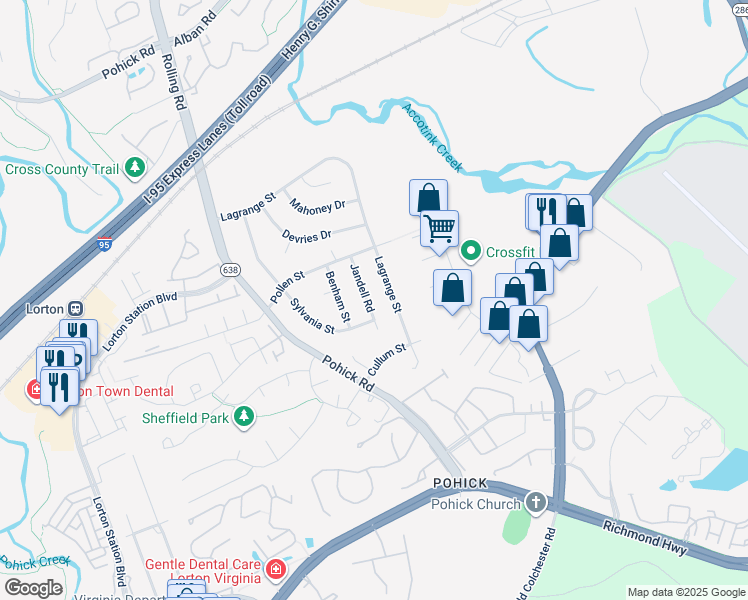 map of restaurants, bars, coffee shops, grocery stores, and more near 8901 Jandell Road in Lorton
