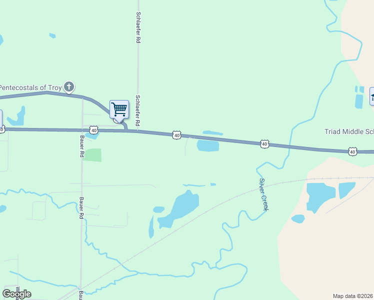 map of restaurants, bars, coffee shops, grocery stores, and more near 1606 Rustic Lane in Saint Jacob