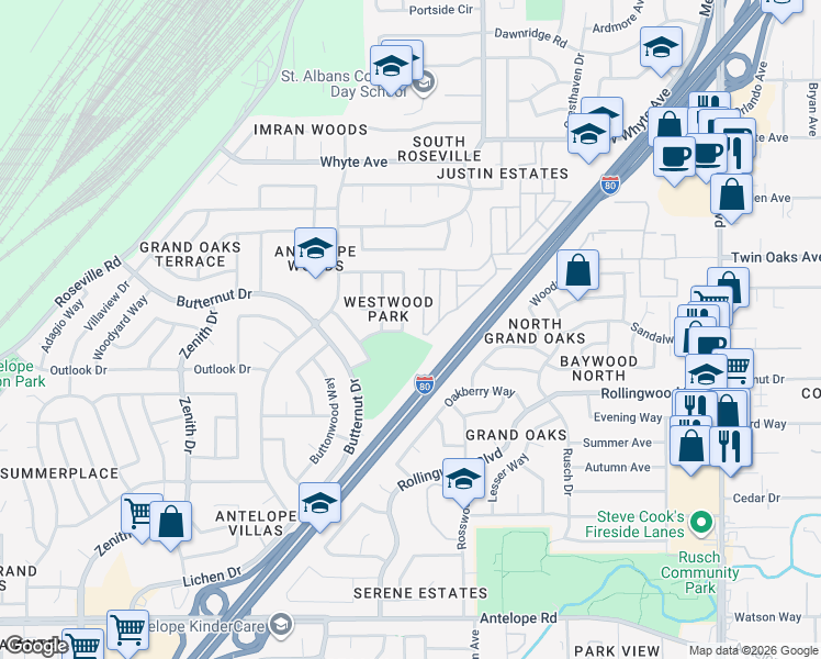 map of restaurants, bars, coffee shops, grocery stores, and more near 219 Pau Hanna Circle in Citrus Heights