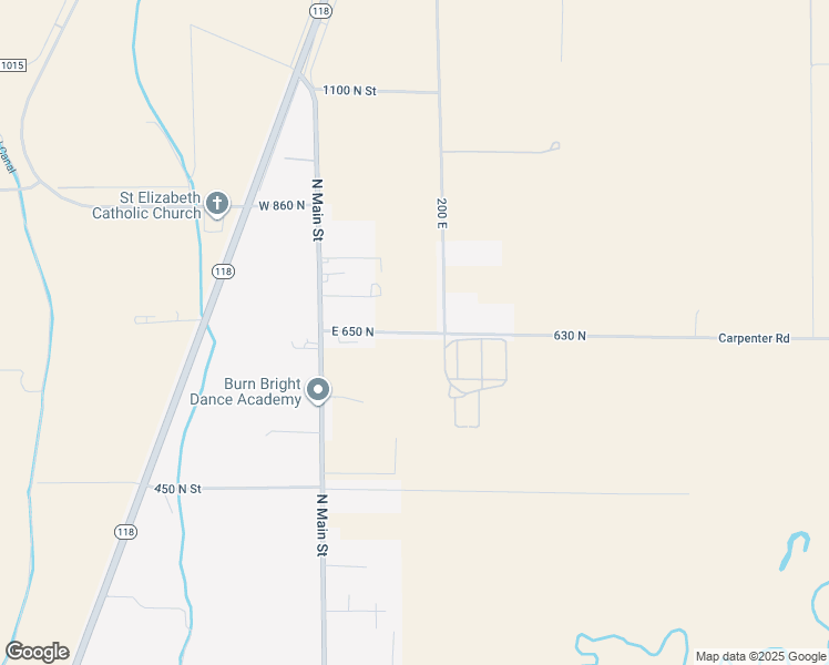 map of restaurants, bars, coffee shops, grocery stores, and more near East 650 North in Central Valley