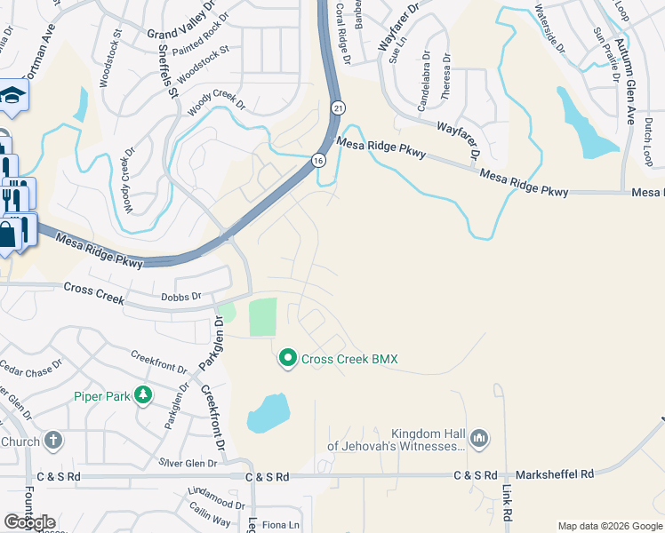 map of restaurants, bars, coffee shops, grocery stores, and more near 7836 Clymer Way in Fountain