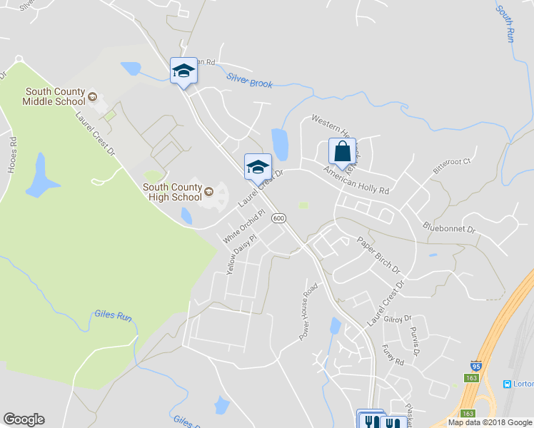 map of restaurants, bars, coffee shops, grocery stores, and more near 8861 White orchid Place in Lorton