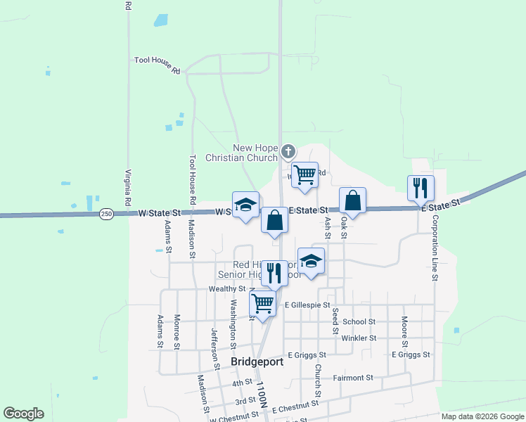 map of restaurants, bars, coffee shops, grocery stores, and more near 150 West State Street in Bridgeport