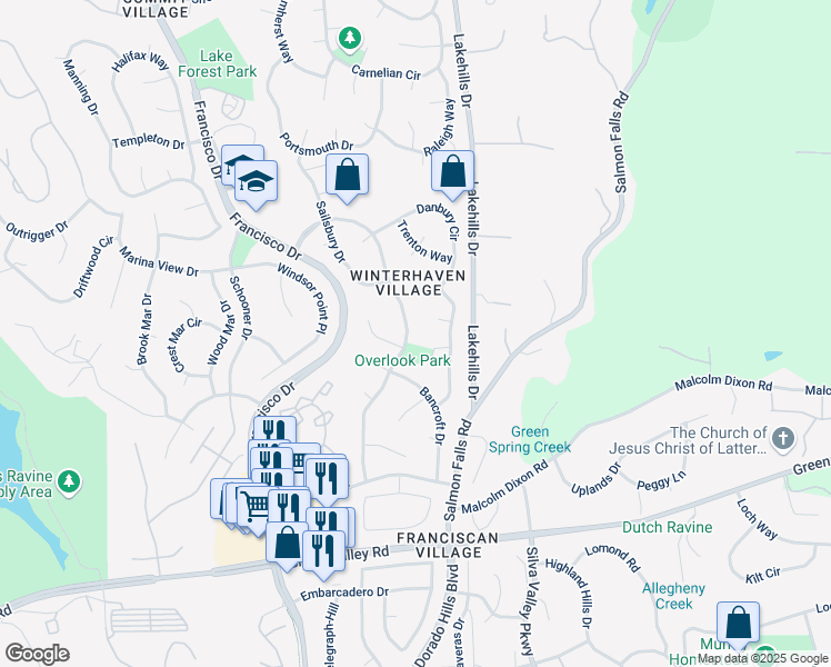 map of restaurants, bars, coffee shops, grocery stores, and more near 3257 Kensington Drive in El Dorado Hills