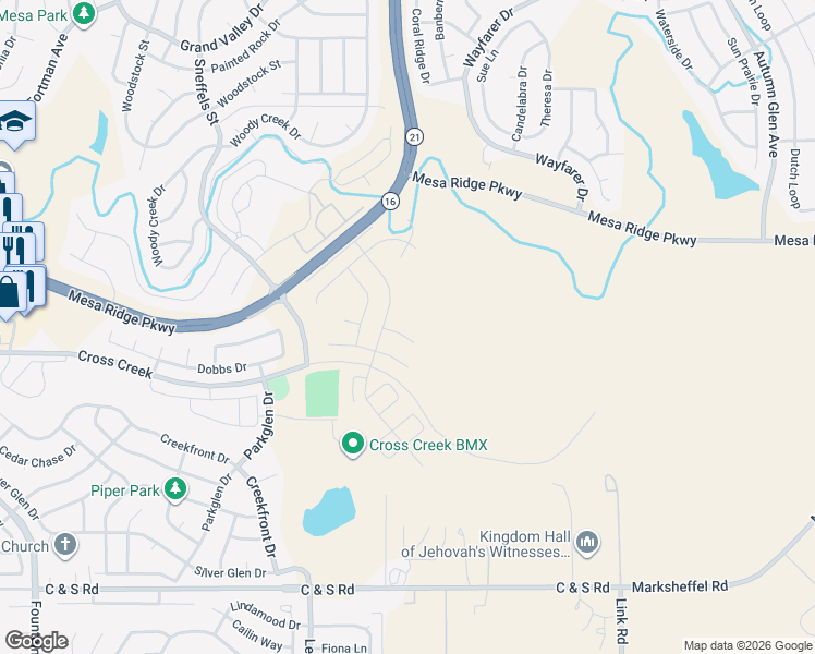 map of restaurants, bars, coffee shops, grocery stores, and more near 7836 Clymer Way in Fountain