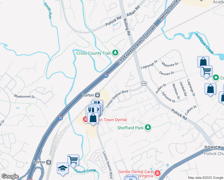 map of restaurants, bars, coffee shops, grocery stores, and more near 7747 Milford Haven Drive in Lorton