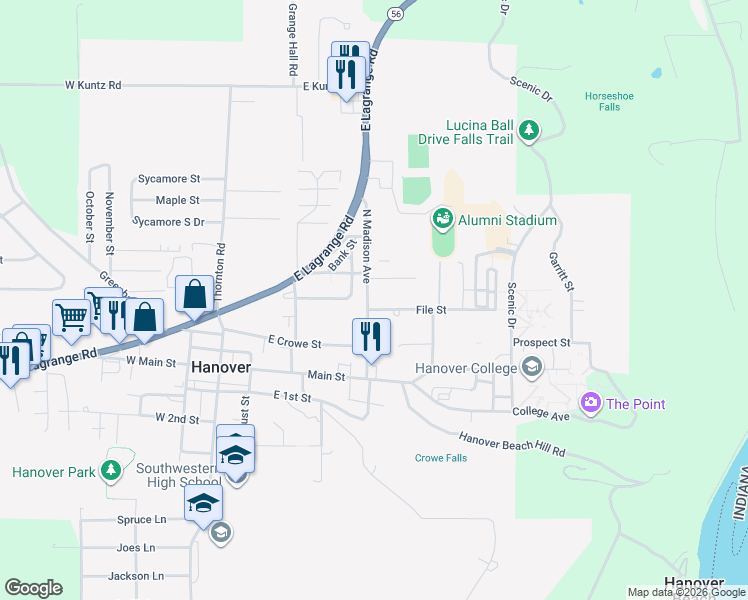 map of restaurants, bars, coffee shops, grocery stores, and more near 153 North Madison Avenue in Hanover