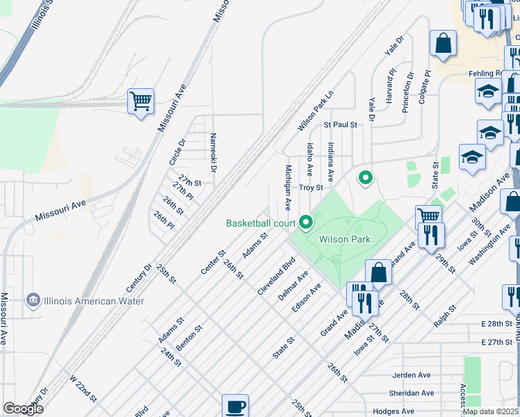 map of restaurants, bars, coffee shops, grocery stores, and more near 2681 Center Street in Granite City