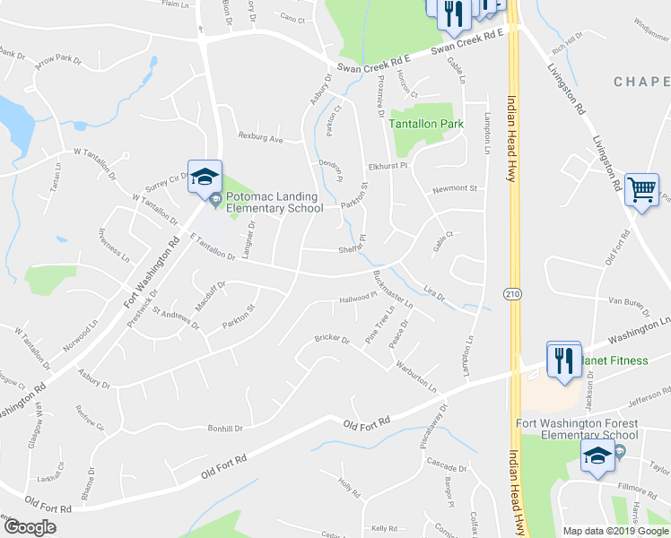 map of restaurants, bars, coffee shops, grocery stores, and more near 600 East Tantallon Drive in Fort Washington