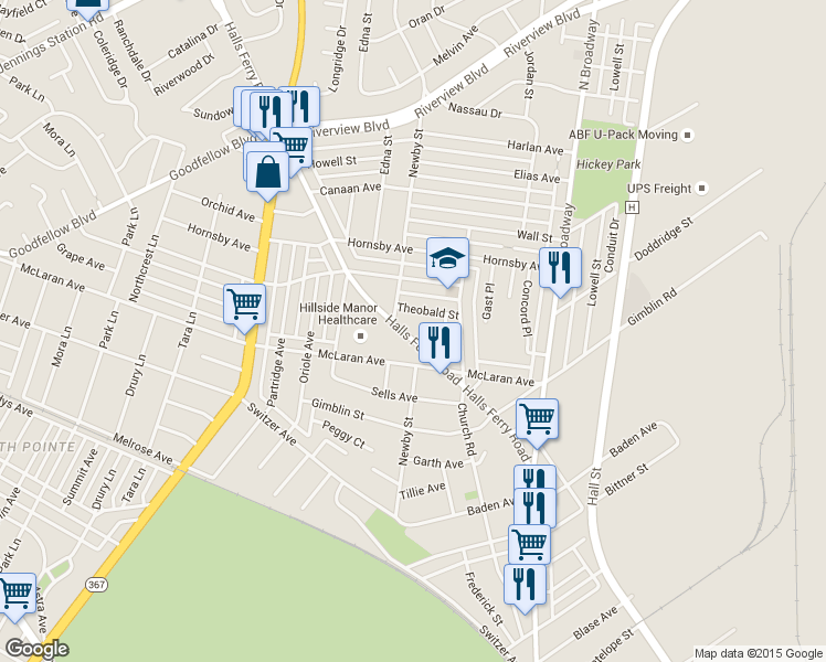 map of restaurants, bars, coffee shops, grocery stores, and more near in St. Louis