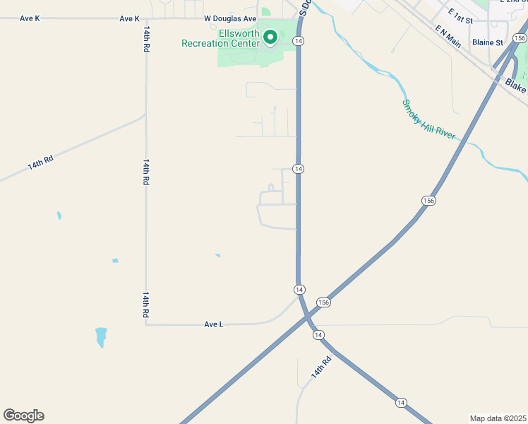 map of restaurants, bars, coffee shops, grocery stores, and more near Bickerdyke Boulevard in Ellsworth