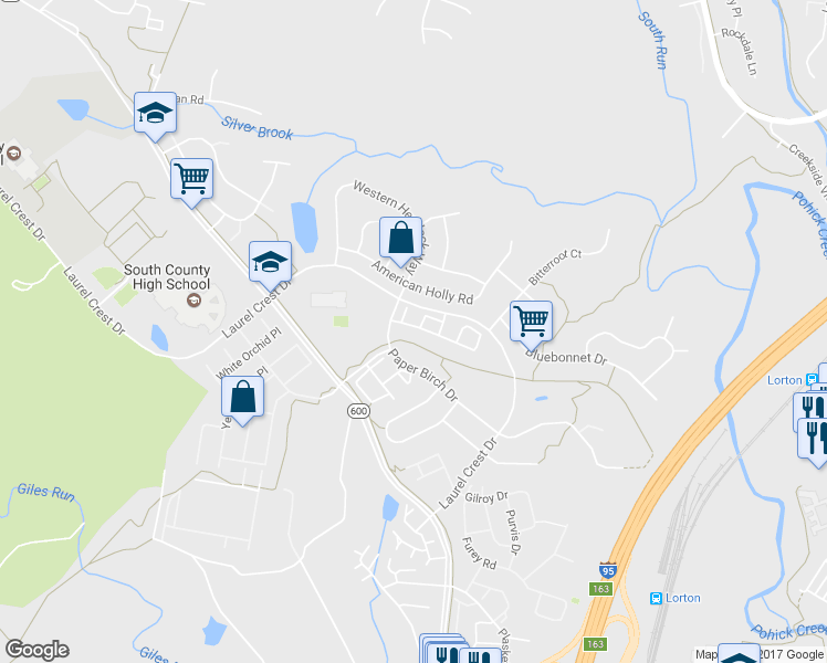 map of restaurants, bars, coffee shops, grocery stores, and more near 8247 Singleleaf Lane in Lorton