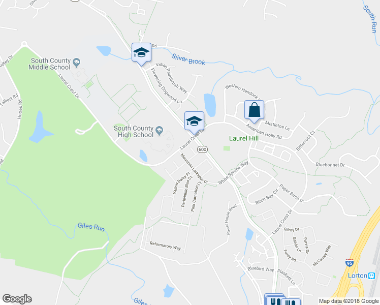 map of restaurants, bars, coffee shops, grocery stores, and more near 8395 Gingerspice Place in Lorton