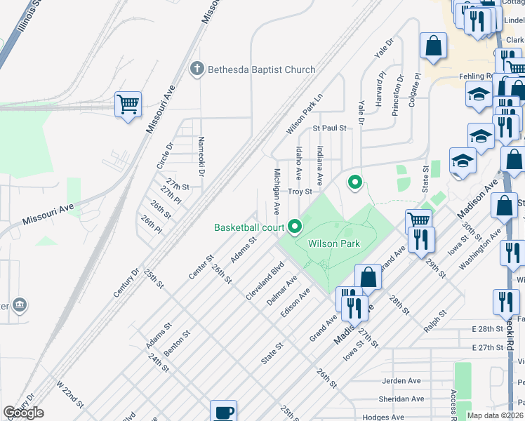 map of restaurants, bars, coffee shops, grocery stores, and more near 2681 Center Street in Granite City