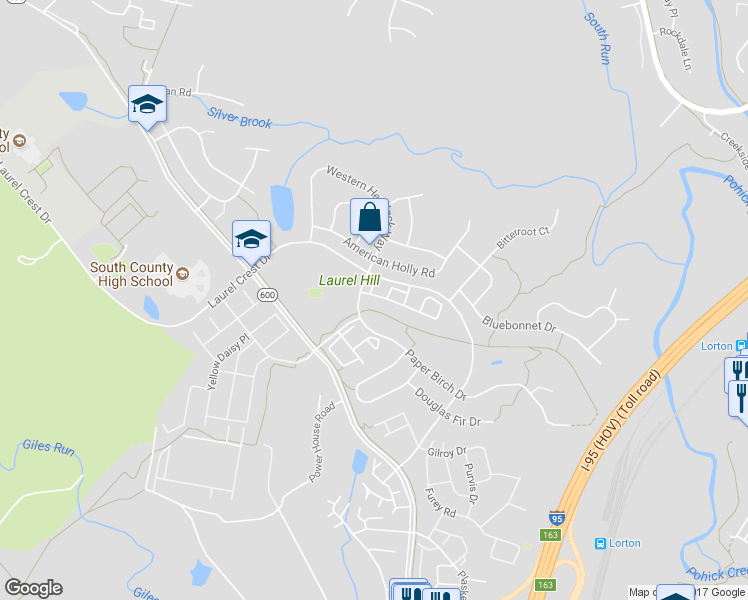 map of restaurants, bars, coffee shops, grocery stores, and more near 8255 Singleleaf Lane in Lorton