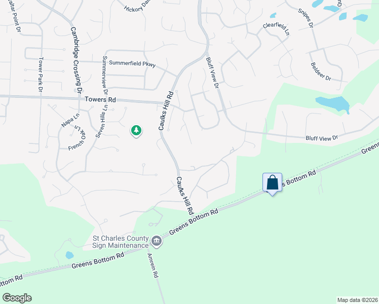 map of restaurants, bars, coffee shops, grocery stores, and more near 23 Lakeview Drive in Saint Charles