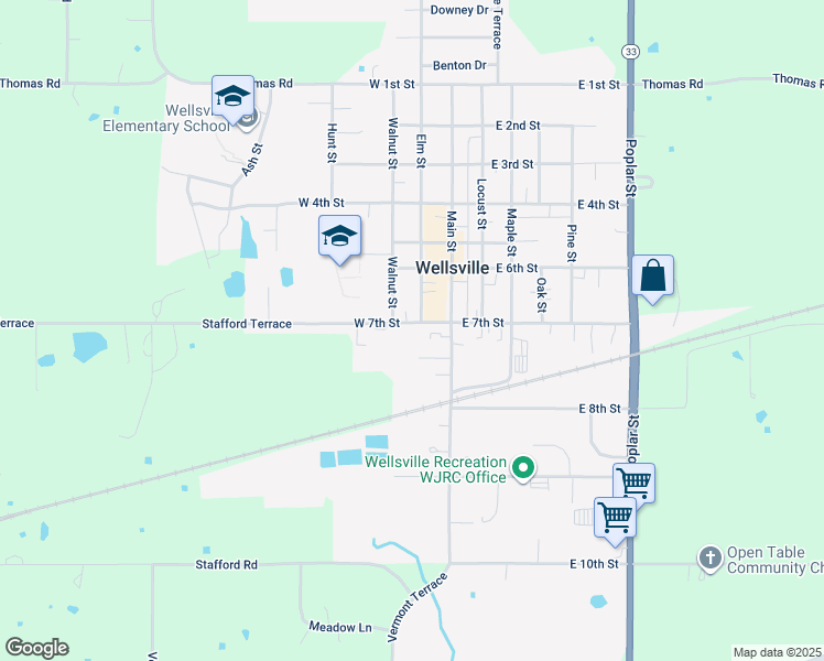 map of restaurants, bars, coffee shops, grocery stores, and more near 216 West 7th Street in Wellsville