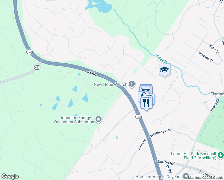 map of restaurants, bars, coffee shops, grocery stores, and more near 9322 Dachshund Drive in Lorton
