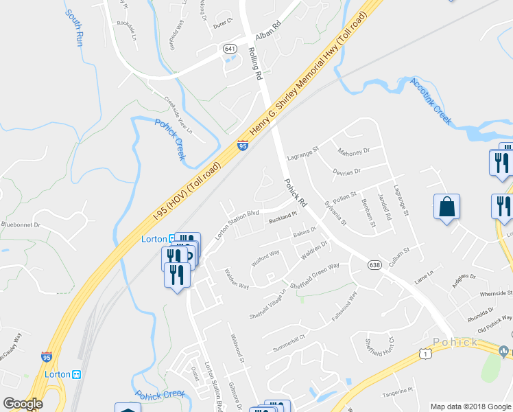 map of restaurants, bars, coffee shops, grocery stores, and more near 7679 Henry Knox Drive in Lorton