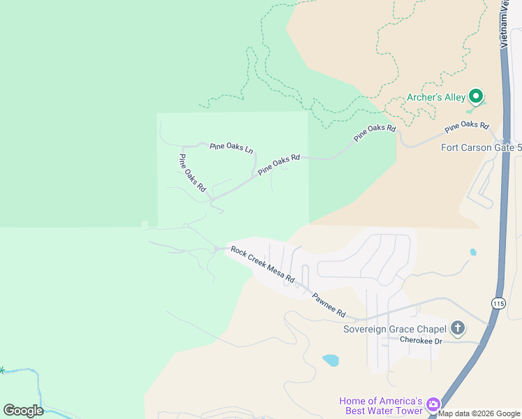 map of restaurants, bars, coffee shops, grocery stores, and more near 325 Pine Oaks Road in Colorado Springs