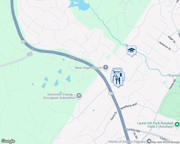 map of restaurants, bars, coffee shops, grocery stores, and more near 9322 Dachshund Drive in Lorton