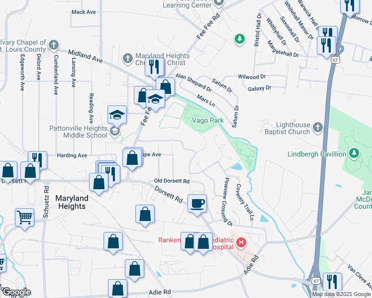 map of restaurants, bars, coffee shops, grocery stores, and more near 11041 Westport Station Drive in Maryland Heights