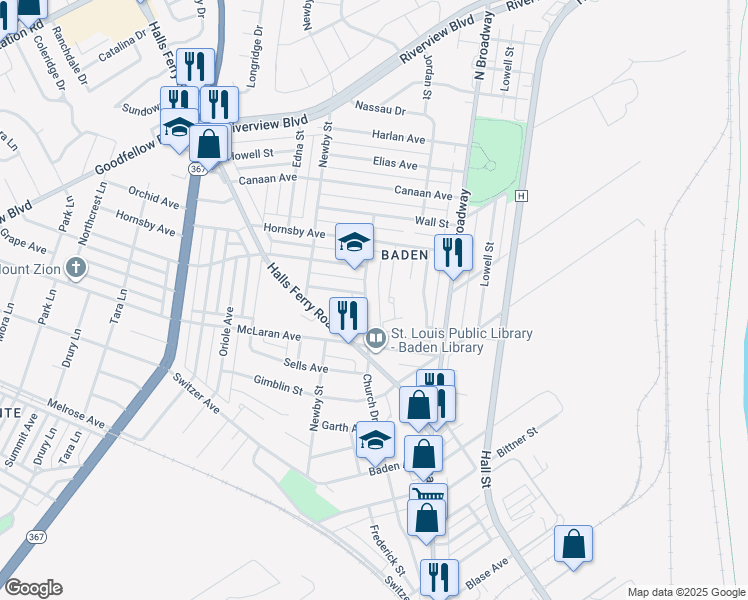 map of restaurants, bars, coffee shops, grocery stores, and more near 2 Gast Place in St. Louis