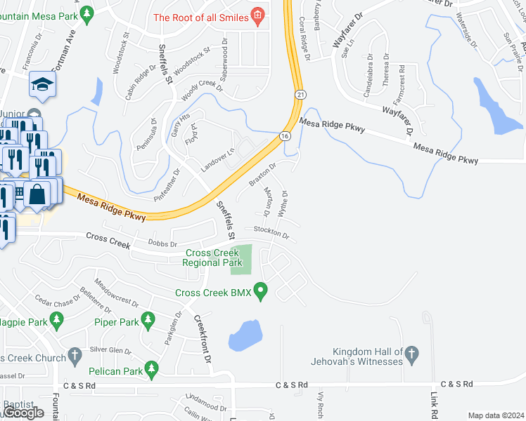 map of restaurants, bars, coffee shops, grocery stores, and more near 7934 Morton Drive in Fountain