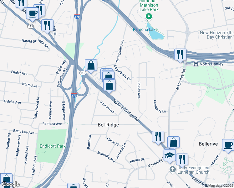 map of restaurants, bars, coffee shops, grocery stores, and more near 8911 Natural Bridge Road in St. Louis