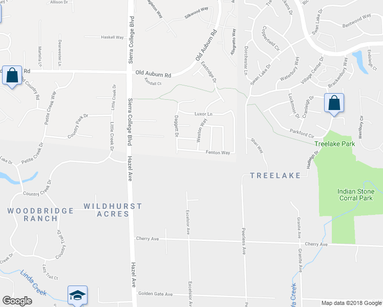 map of restaurants, bars, coffee shops, grocery stores, and more near 5240 Fenton Way in Granite Bay