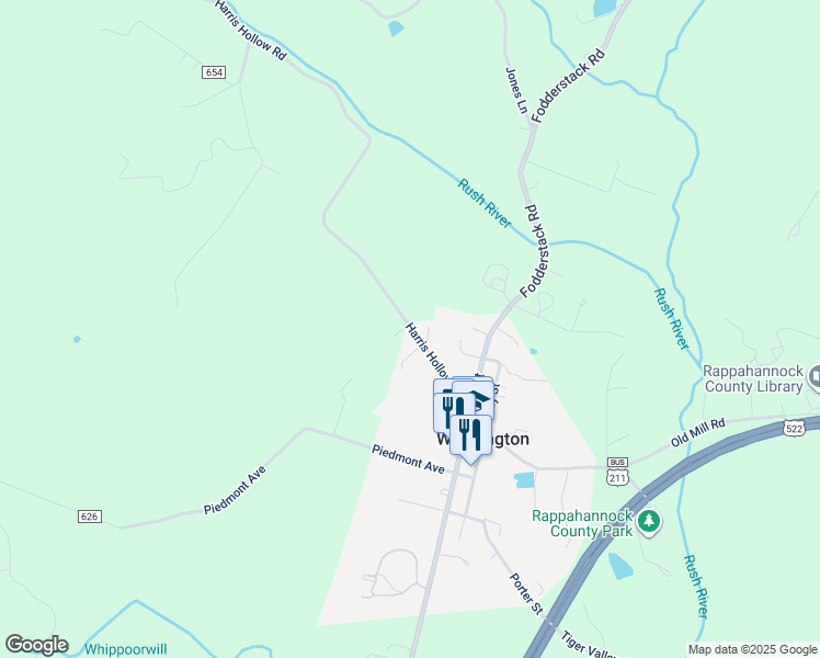 map of restaurants, bars, coffee shops, grocery stores, and more near 41 Harris Hollow Road in Washington