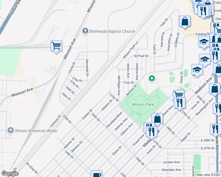 map of restaurants, bars, coffee shops, grocery stores, and more near 2681 Center Street in Granite City