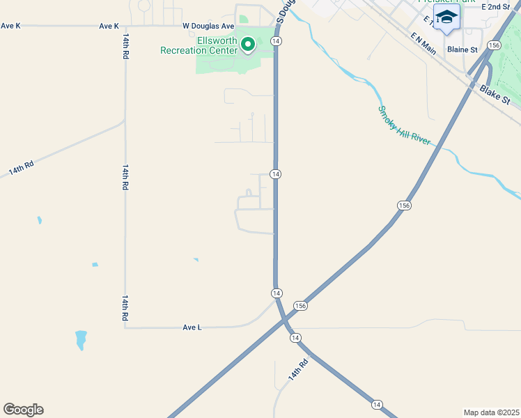 map of restaurants, bars, coffee shops, grocery stores, and more near Bickerdyke Boulevard in Ellsworth