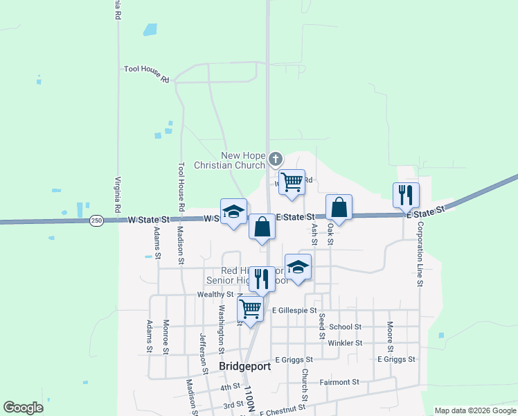 map of restaurants, bars, coffee shops, grocery stores, and more near 150-228 West State Street in Bridgeport