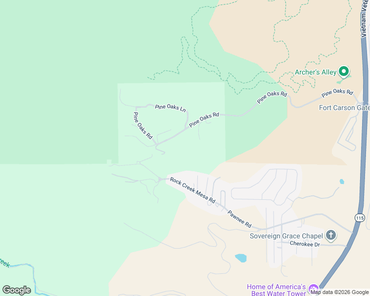 map of restaurants, bars, coffee shops, grocery stores, and more near 325 Pine Oaks Road in Colorado Springs